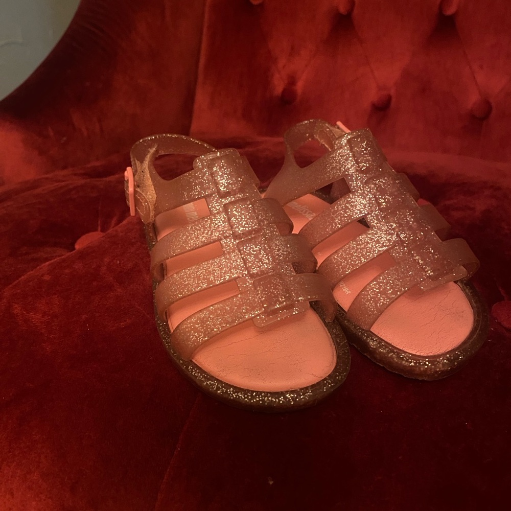 Mini Melissa Flox BABY ROSA Pink rubber jelly sandels with sparkles